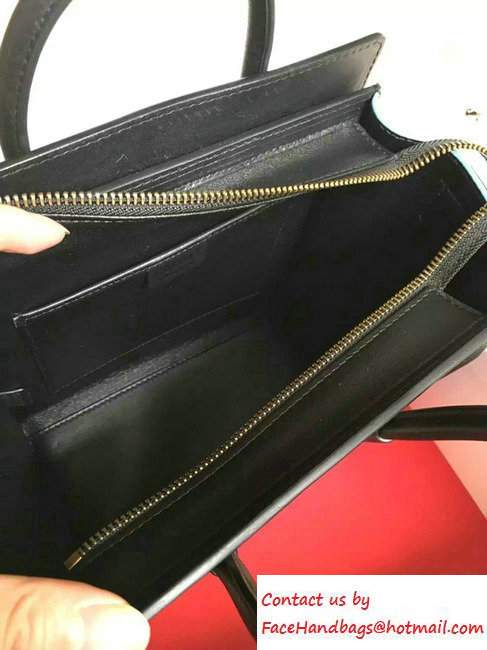 Celine Luggage Nano Tote Bag in Original Leather Black/Grained Beige/Suede Sky Blue 2016 - Click Image to Close