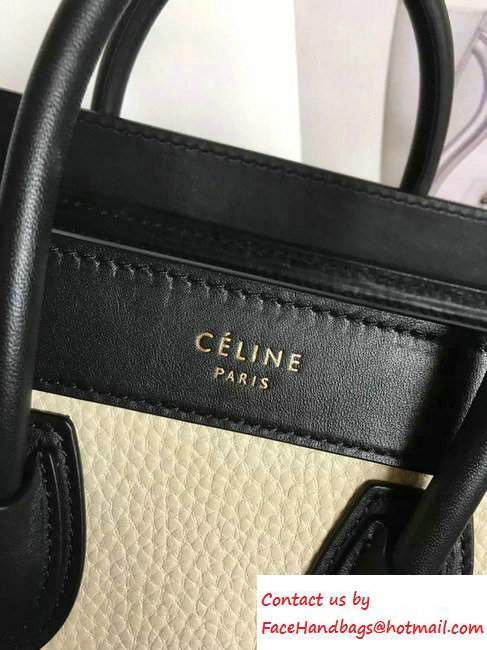 Celine Luggage Nano Tote Bag in Original Leather Black/Grained Beige/Suede Sky Blue 2016