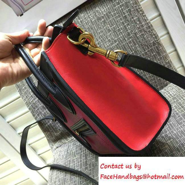 Celine Luggage Nano Tote Bag in Original Leather Black/Grained Fushia/Red 2016 - Click Image to Close