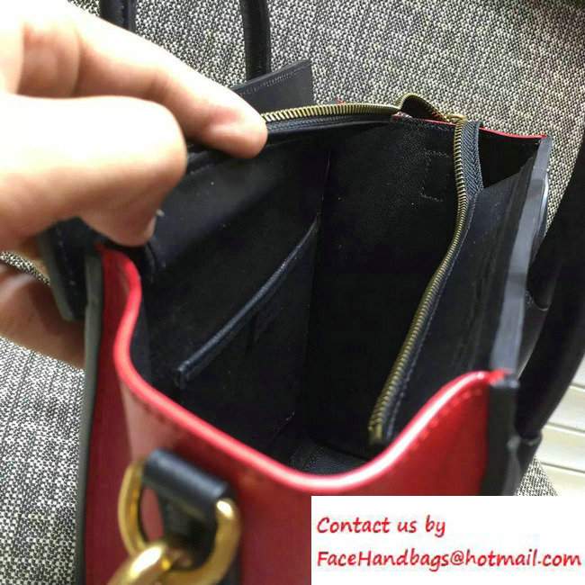 Celine Luggage Nano Tote Bag in Original Leather Black/Grained Fushia/Red 2016