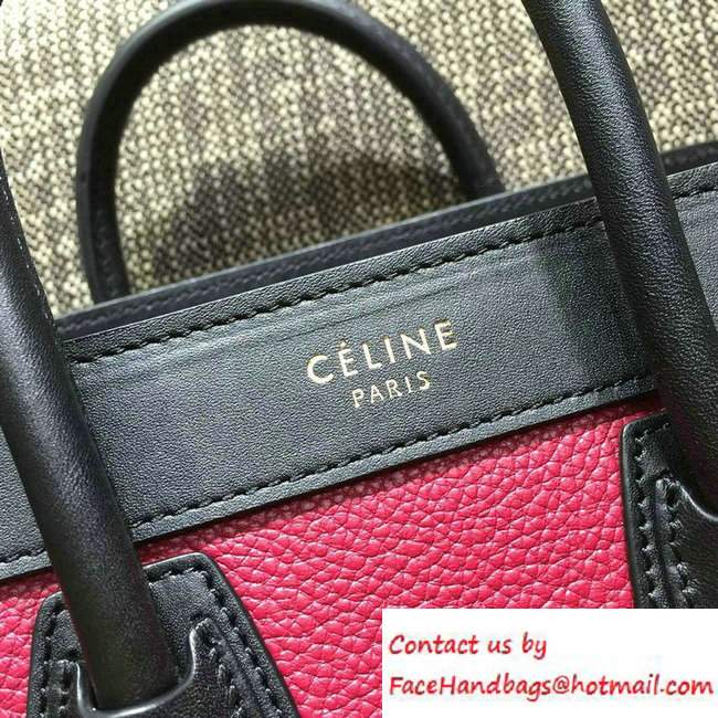 Celine Luggage Nano Tote Bag in Original Leather Black/Grained Fushia/Red 2016 - Click Image to Close