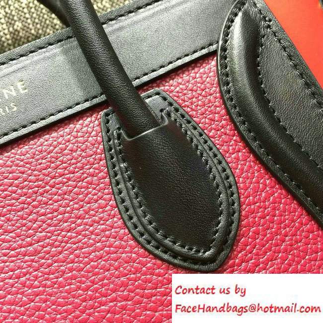 Celine Luggage Nano Tote Bag in Original Leather Black/Grained Fushia/Red 2016