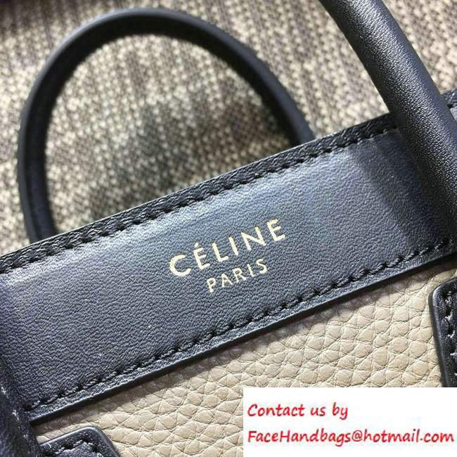 Celine Luggage Nano Tote Bag in Original Leather Black/Grained Gray/Suede Yellow 2016