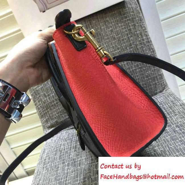 Celine Luggage Nano Tote Bag in Original Leather Black/Grained Nay Blue/Crinkle Red 2016
