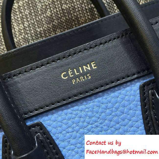 Celine Luggage Nano Tote Bag in Original Leather Black/Grained Sky Blue/Crinkle Apricot 2016