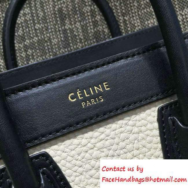 Celine Luggage Nano Tote Bag in Original Leather Black/Grained White/Crinkle Blue 2016 - Click Image to Close