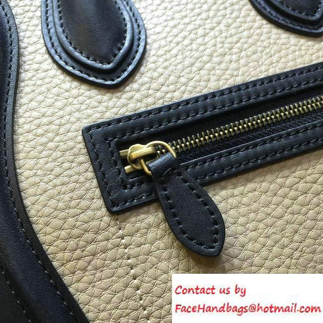 Celine Luggage Nano Tote Bag in Original Leather Black/Grained White/Etoupe 2016 - Click Image to Close