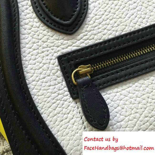 Celine Luggage Nano Tote Bag in Original Leather Black/Grained White/Yellow 2016 - Click Image to Close