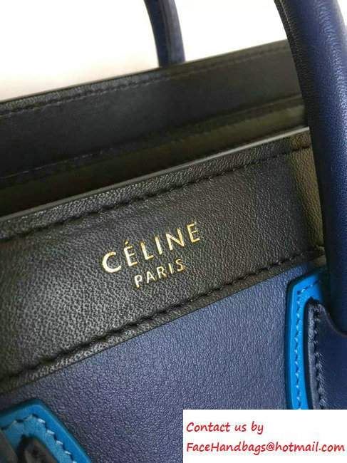 Celine Luggage Nano Tote Bag in Original Leather Black/Navy Blue/Blue 2016 - Click Image to Close