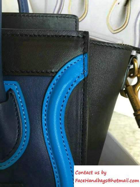 Celine Luggage Nano Tote Bag in Original Leather Black/Navy Blue/Blue 2016