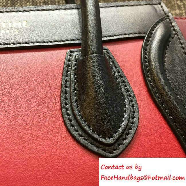 Celine Luggage Nano Tote Bag in Original Leather Black/Peach/Burgundy 2016
