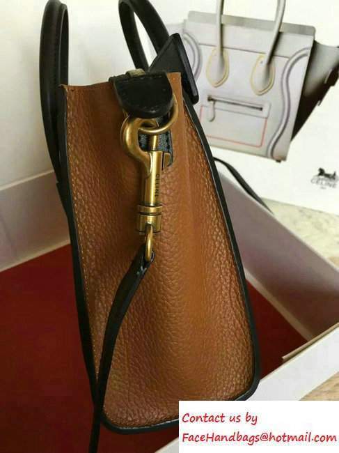 Celine Luggage Nano Tote Bag in Original Leather Black/Peach/Crinkle Khaki 2016 - Click Image to Close
