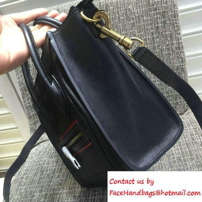Celine Luggage Nano Tote Bag in Original Leather Black/Red 2016