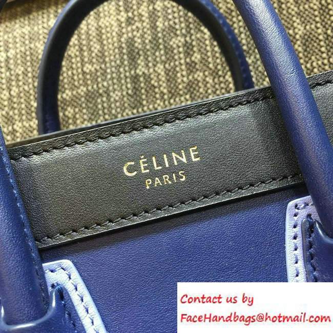 Celine Luggage Nano Tote Bag in Original Leather Black/Royal Blue/Sky Blue 2016