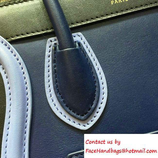 Celine Luggage Nano Tote Bag in Original Leather Black/Royal Blue/Sky Blue 2016