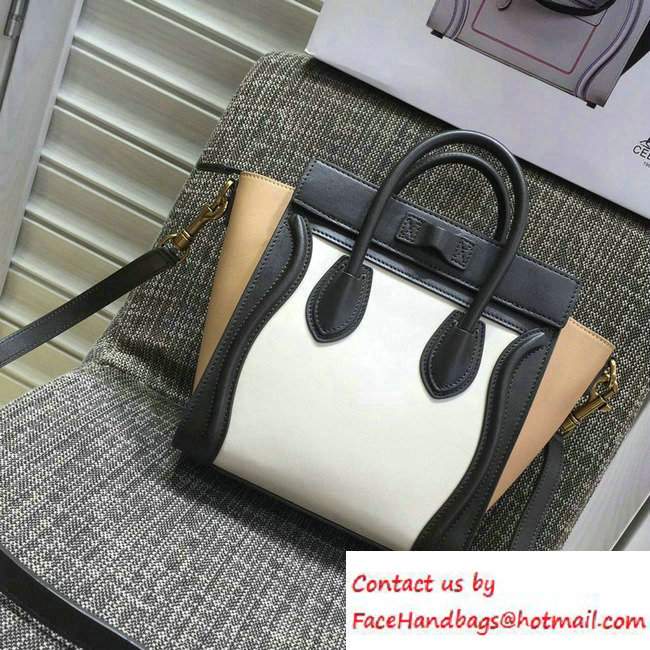 Celine Luggage Nano Tote Bag in Original Leather Black/White/Apricot 2016
