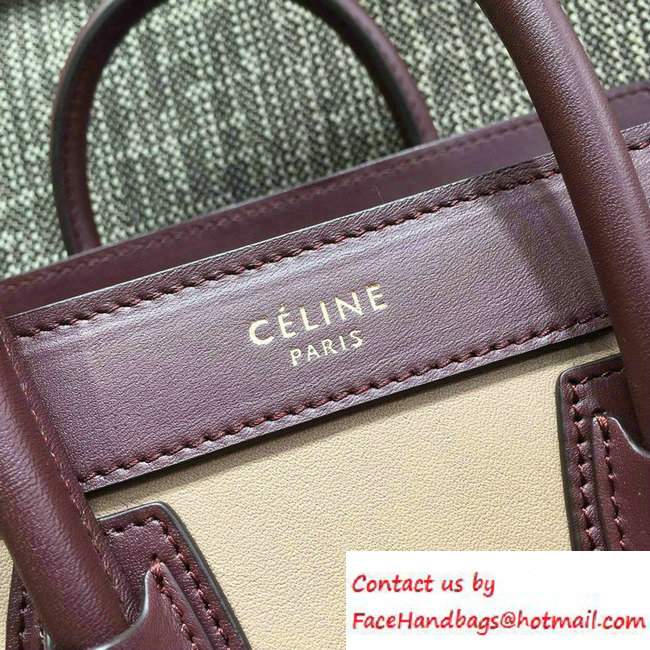 Celine Luggage Nano Tote Bag in Original Leather Burgundy/Beige/Suede Red 2016 - Click Image to Close