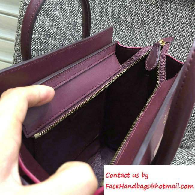 Celine Luggage Nano Tote Bag in Original Leather Burgundy/Beige/Suede Red 2016