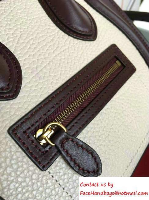 Celine Luggage Nano Tote Bag in Original Leather Burgundy/Grained Beige/Crinkle Green 2016