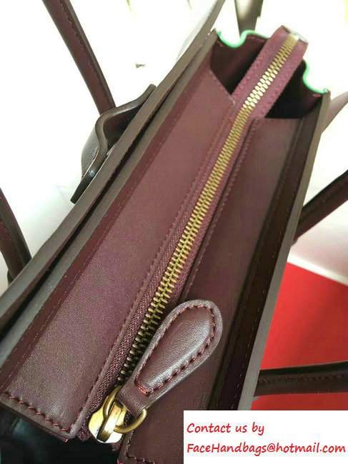 Celine Luggage Nano Tote Bag in Original Leather Burgundy/Grained Beige/Crinkle Green 2016