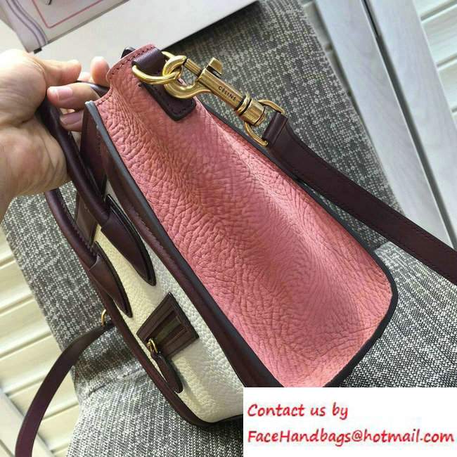 Celine Luggage Nano Tote Bag in Original Leather Burgundy/Grained White/Crinkle Pink 2016 - Click Image to Close