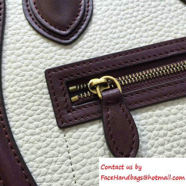 Celine Luggage Nano Tote Bag in Original Leather Burgundy/Grained White/Crinkle Pink 2016