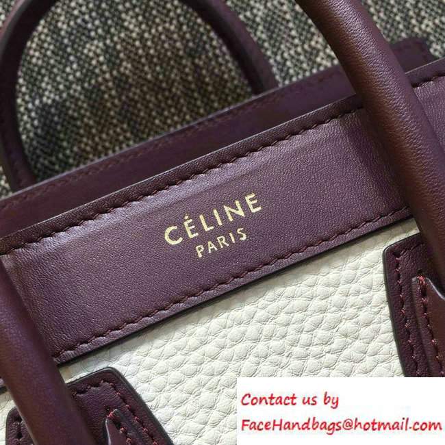 Celine Luggage Nano Tote Bag in Original Leather Burgundy/Grained White/Crinkle Pink 2016