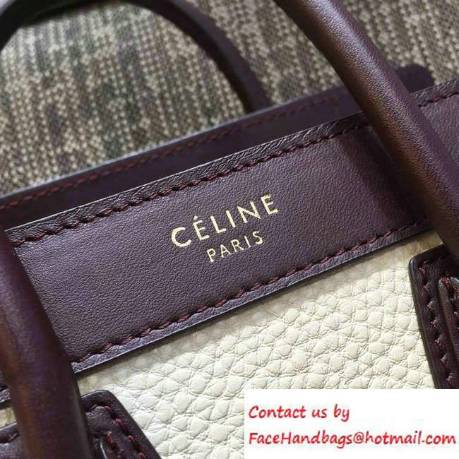 Celine Luggage Nano Tote Bag in Original Leather Burgundy/Grained White/Grained Sky Blue 2016 - Click Image to Close