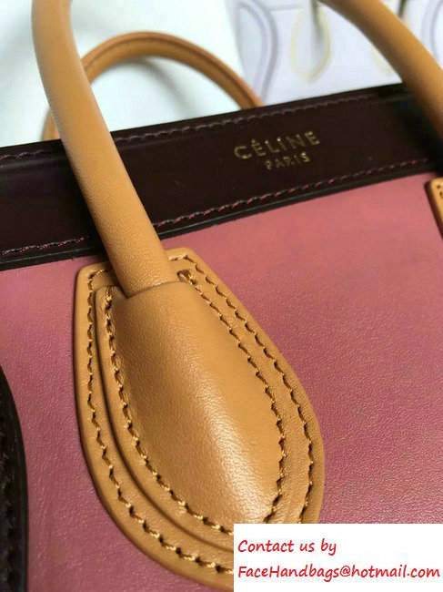 Celine Luggage Nano Tote Bag in Original Leather Burgundy/Pink/Khaki/Grained Beige 2016 - Click Image to Close