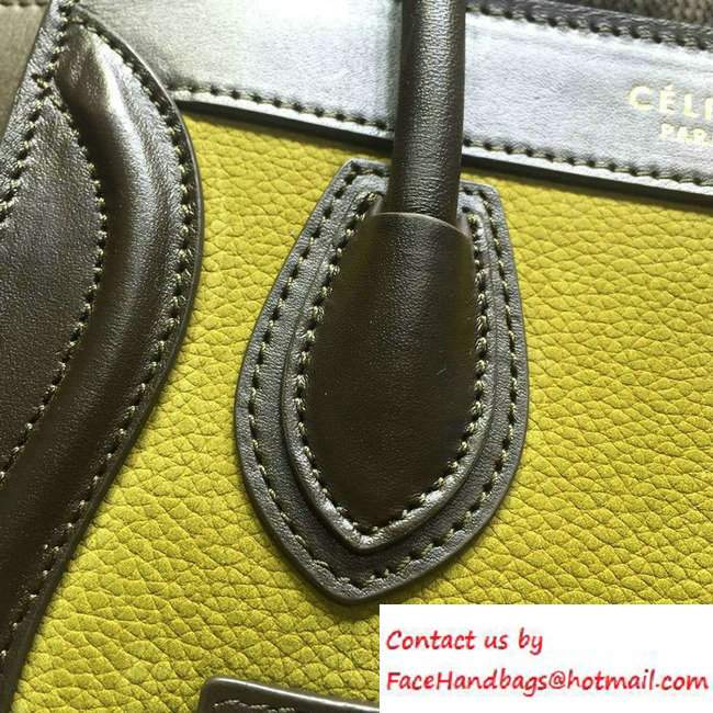 Celine Luggage Nano Tote Bag in Original Leather Coffee/Grained Grass Green 2016