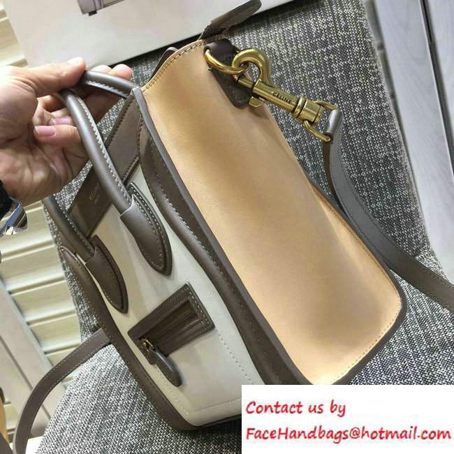 Celine Luggage Nano Tote Bag in Original Leather Coffee/White/Apricot 2016