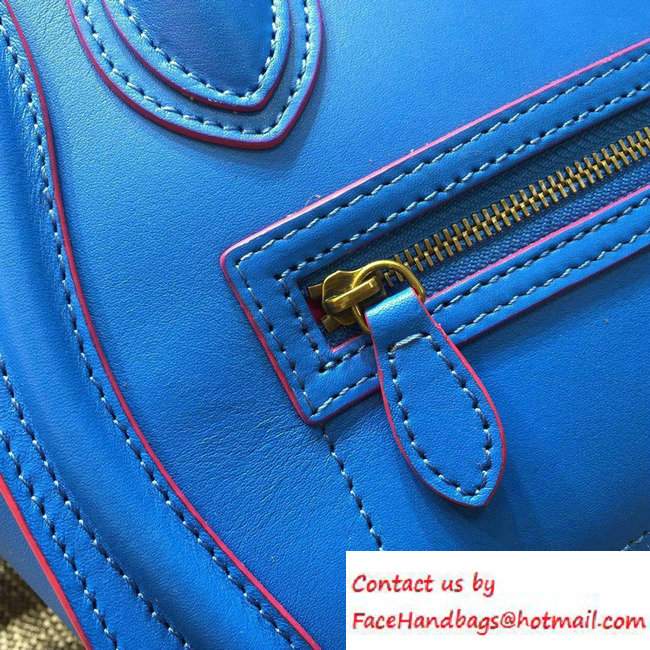Celine Luggage Nano Tote Bag in Original Leather Electric Blue/Fushia 2016 - Click Image to Close