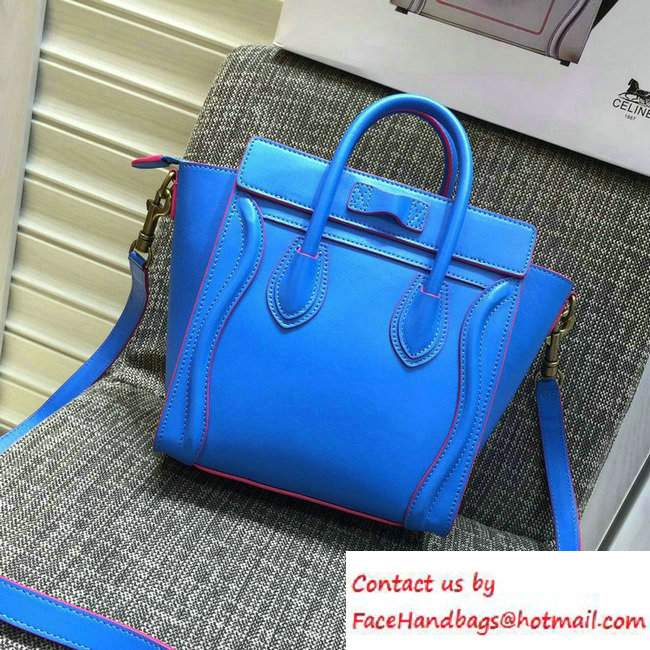 Celine Luggage Nano Tote Bag in Original Leather Electric Blue/Fushia 2016