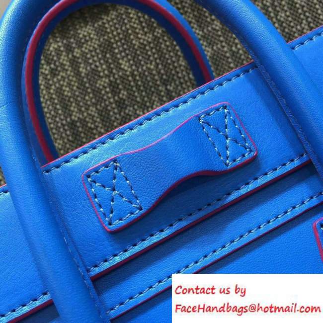 Celine Luggage Nano Tote Bag in Original Leather Electric Blue/Fushia 2016