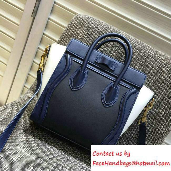 Celine Luggage Nano Tote Bag in Original Leather Navy Blue/Black/White 2016 - Click Image to Close