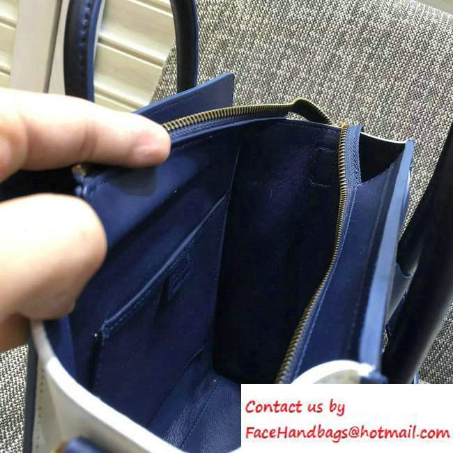 Celine Luggage Nano Tote Bag in Original Leather Navy Blue/Black/White 2016 - Click Image to Close