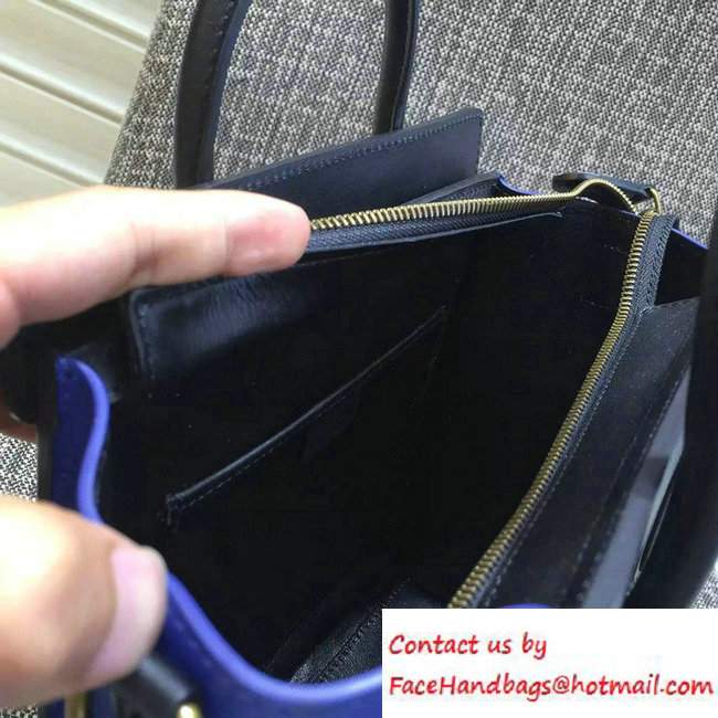 Celine Luggage Nano Tote Bag in Original Leather Navy Blue/Grained Beige/Blue 2016