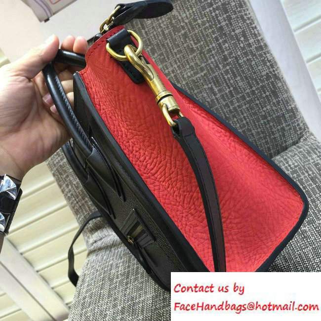 Celine Luggage Nano Tote Bag in Original Leather Navy Blue/Grained Black/Crinkle Red 2016
