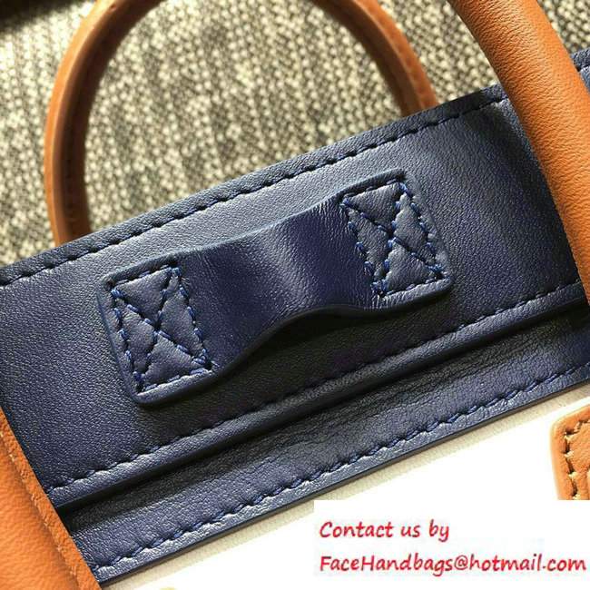 Celine Luggage Nano Tote Bag in Original Leather Navy Blue/White/Grained Khaki 2016 - Click Image to Close
