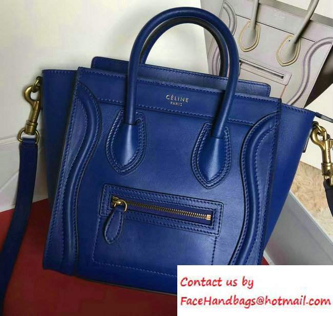 Celine Luggage Nano Tote Bag in Original Smooth Calfskin Royal Blue 2016