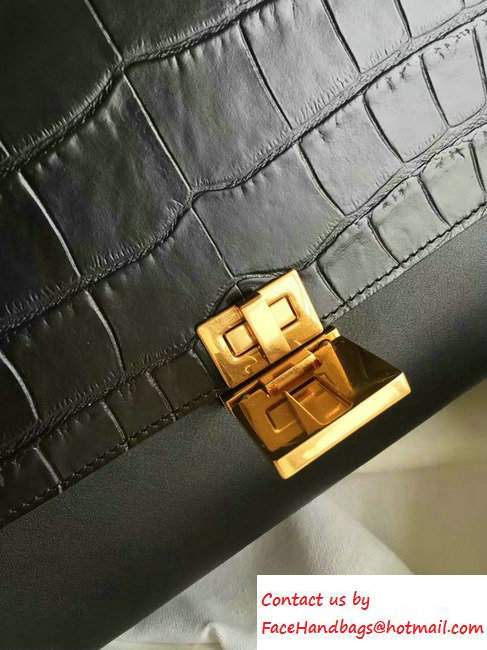Celine Trapeze Small/Medium Tote Bag in Original Leather Croco Pattern Black 2016