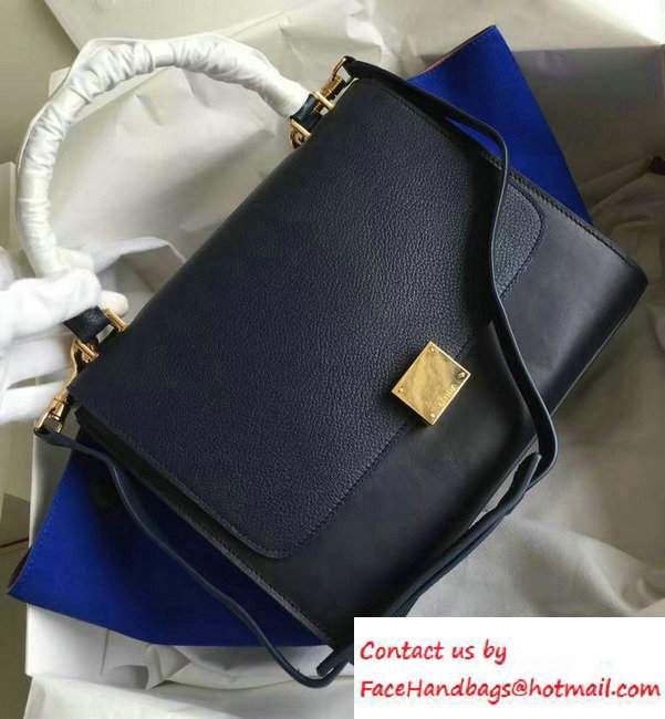 Celine Trapeze Small/Medium Tote Bag in Original Leather Grained/Black/Suede Blue 2016 - Click Image to Close