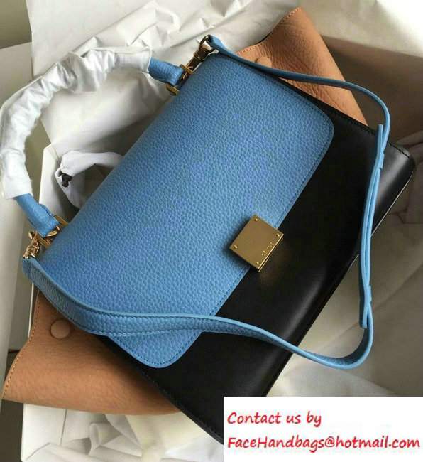 Celine Trapeze Small/Medium Tote Bag in Original Leather Grained Ice Blue/Black/Crinkle Apricot 2016 - Click Image to Close