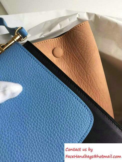 Celine Trapeze Small/Medium Tote Bag in Original Leather Grained Ice Blue/Black/Crinkle Apricot 2016 - Click Image to Close
