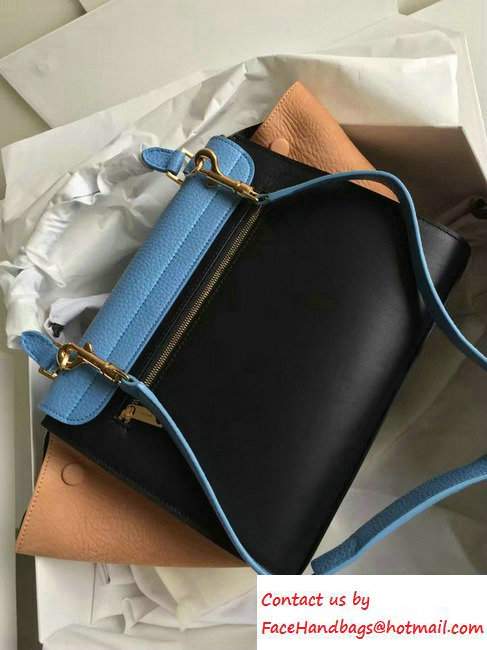 Celine Trapeze Small/Medium Tote Bag in Original Leather Grained Ice Blue/Black/Crinkle Apricot 2016