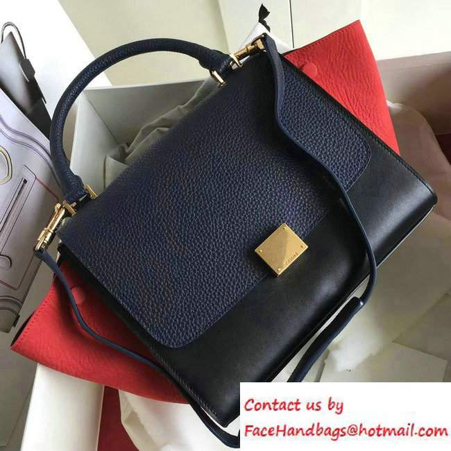 Celine Trapeze Small/Medium Tote Bag in Original Leather Grained Navy Blue/Black/Crinkle Red 2016 - Click Image to Close