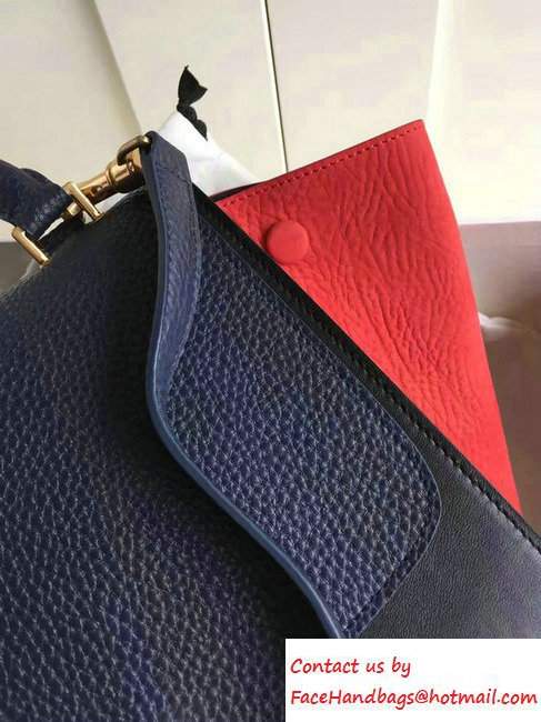 Celine Trapeze Small/Medium Tote Bag in Original Leather Grained Navy Blue/Black/Crinkle Red 2016