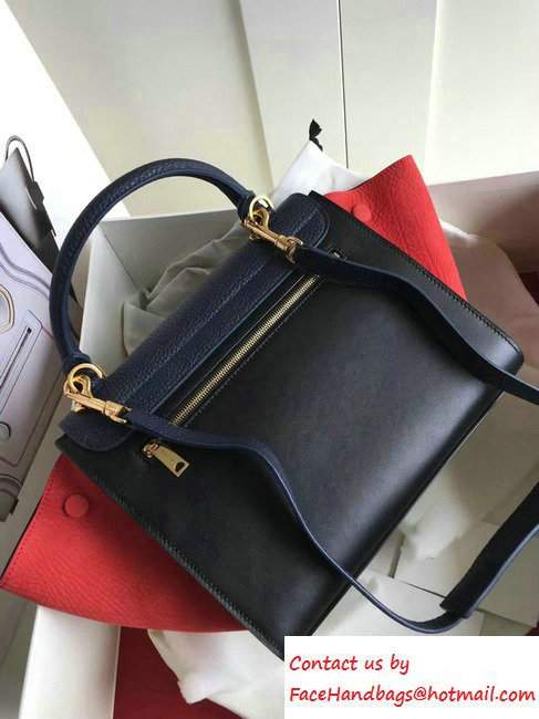 Celine Trapeze Small/Medium Tote Bag in Original Leather Grained Navy Blue/Black/Crinkle Red 2016 - Click Image to Close