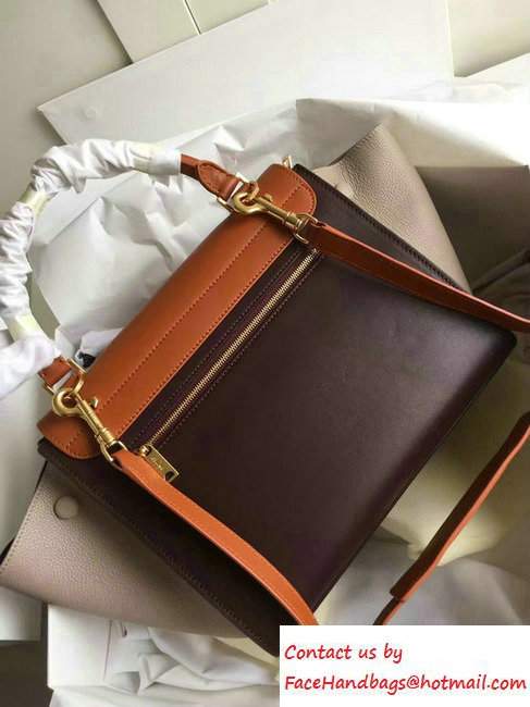 Celine Trapeze Small/Medium Tote Bag in Original Leather Khaki/Burgundy/Grained Beige 2016 - Click Image to Close