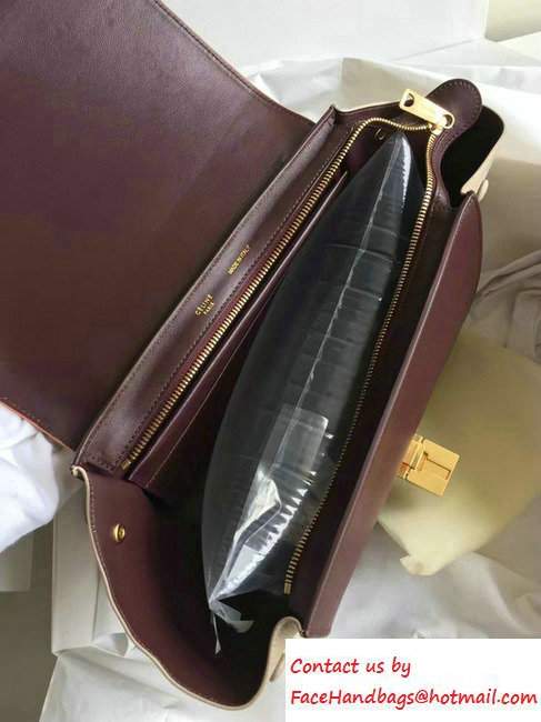 Celine Trapeze Small/Medium Tote Bag in Original Leather Khaki/Burgundy/Grained Beige 2016